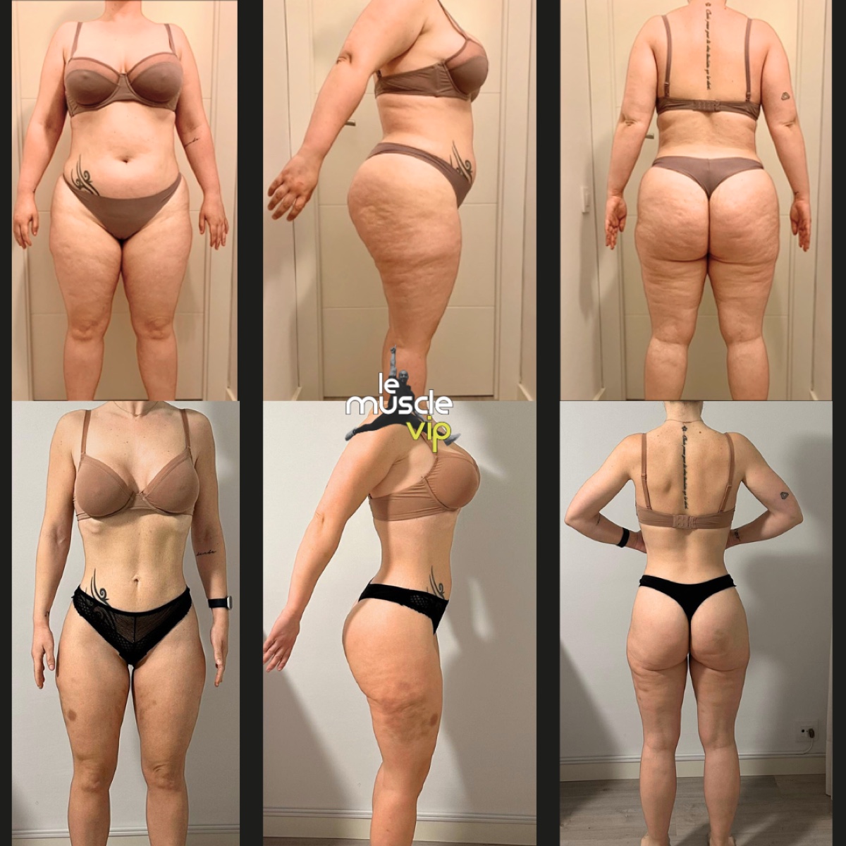 Transformación de Jessica C — antes y después del método LeMuscleVIP